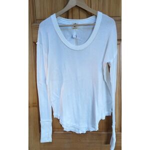 NEW Free People Top Sz S Colby Long Sleeve Thumbholes White Slouchy Tunic Relax